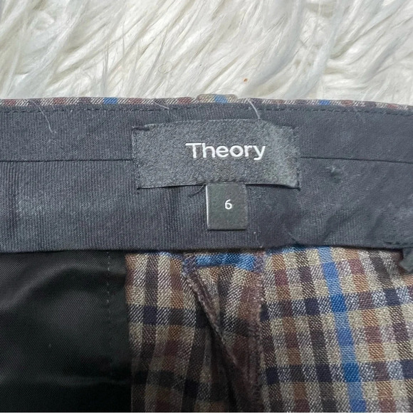 NWOT Theory Treeca Plaid Wool-Blend Pants Khaki Multi Dawson Portland Women’s 6 - Picture 6 of 12
